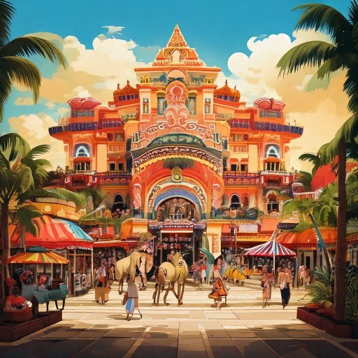 Firefly Ilustración digital vibrante y detallada de Albrook Mall en Panamá. La imagen muestra su col